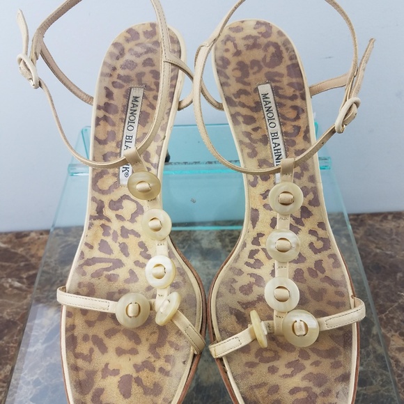 Manolo Blahnik Brown Cheetah T Strap High Heel 9.5 - Picture 3 of 8